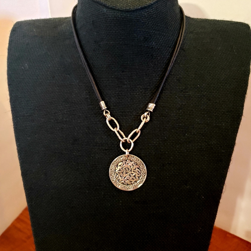 Silpada Sterling Silver and Black Leather Necklace, 16 - 18 inches